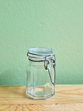 Glass Hexagon Clamp-Top Storage Jar - Clear Glass